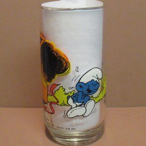 Vintage Peyo 1982 The Smurfs Jokey Smurf Collector 6" Glass